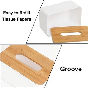Bamboo Lid Tissue Box <b>Cover</b> <b>Plastic</b> Tissue Holder Rectangular Napkin Dispenser Modern <b>Table</b> Decor for Home Office Hotel - Product Image 4
