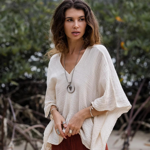 Blusa de algodón con diseño de mariposa para mujer, blusa de gasa suave, camisa bohemia para playa y festivales de verano, top informal ligero - Product Image 1