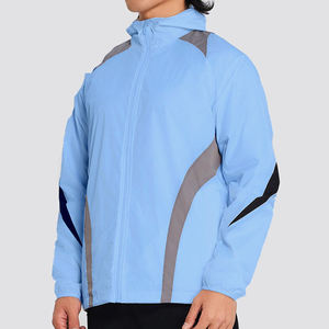 Chaqueta Cortavientos Impermeable con Capucha y Logotipo Estampado en Azul, de Secado Rápido y Transpirable, de Nailon, para Correr y Entrenar - Product Image 3