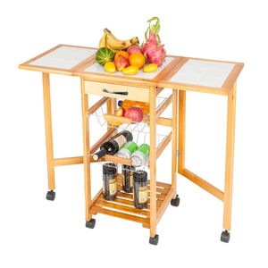 Carrello da Cucina Portatile con Ripiani Ribaltabili, Colore Sapele - Spedizione Gratuita YJ Island - Product Image 1