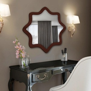 New design Star shape wooden brown color <b>wall</b> <b>mirror</b> customized size colors available for living room dining room entryway - Product Image 3