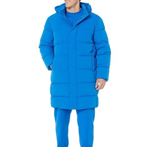 New OEM Men's <b>Long</b> Hooded Puffer Jacket Solid Blue Windproof Zipper Closure Casual Winter Down Filled Polyester Shell Thick <b>Coat</b> - Product Image 1