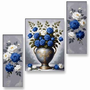 Floral Metal Wall Art Set Blue White <b>Roses</b> <b>Vase</b> Modern Art Home Decor Living Room Rectangle Multi Piece - Product Image 3