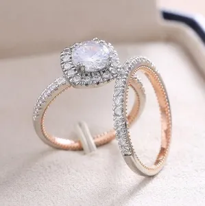 1.20Ct Round Cut <b>Simulated</b> <b>Diamond</b> Bridal Set Band Ring In 14K Rose Gold Plated - Product Image 2
