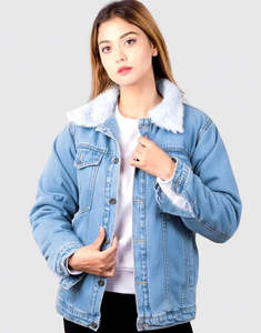 Veste en jean à col en fourrure, style streetwear, coupe slim, déchirée, vintage, manches longues, classique, pour homme et femme - Product Image 2
