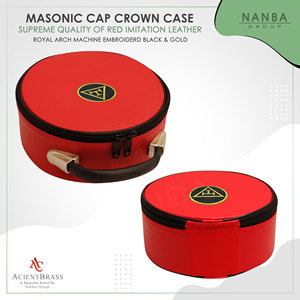Red Imitation Leather <b>Masonic</b> Royal Arch Chapter Crown Cap <b>Case</b> Zipper Closure Lightweight Design Excellent Protection Featuring - Product Image 2