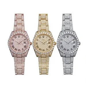 Unisex Luxury Lab Diamond ETA <b>Automatic</b> Watch Stainless Steel Case Analog <b>Chronograph</b> 25mm Gold Tone Mineral Water Resistant - Product Image 2
