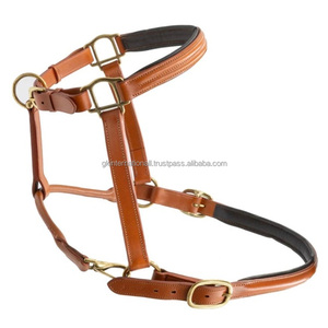 Heavy Duty Triple Stitched Tan Premium Leather Horse <b>Halter</b> with Double Adjustable Crown Buckle and Rings - Product Image 5