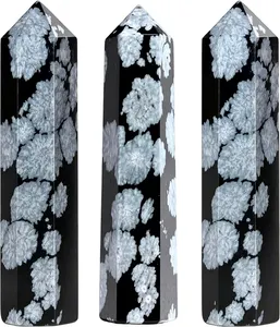Obsidiana Natural de Copo de Nieve, Punta de Lápiz de Terminación Única, Pulida, Cristal Negro y Blanco, Gema, Proveedor Mayorista a Granel para Artesanías - Product Image 2