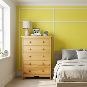 Commode à 5 tiroirs en bois massif, style scandinave, en pin, pour chambre à coucher, autoportante - Product Image 6