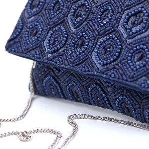 Sacs à bandoulière ethniques faits à la main en satin <span class=keywords><strong>bleu</strong></span> <span class=keywords><strong>marine</strong></span> et perles pour femmes, sacs de soirée, sacs à main de luxe, sacs bohèmes géométriques - Product Image 6