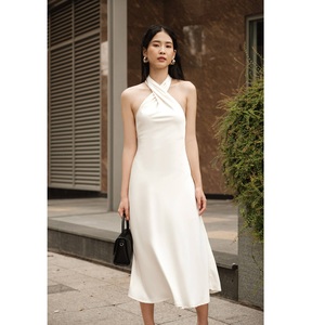 Chiffon Solid Nightclub <b>Dresses</b> Women Trendy Custom Natural Waist Sexy Off-Shoulder Bodycon French <b>Halter</b> Elegant <b>Summer</b> <b>Dress</b> - Product Image 4