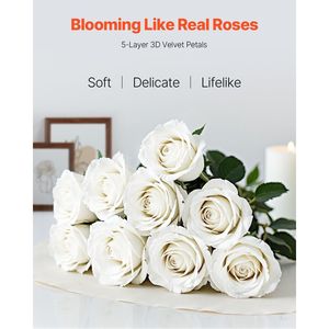 Realistico 60 pz fiori artificiali rose bianche Bouquet per decorazioni per la casa di natale - Product Image 2