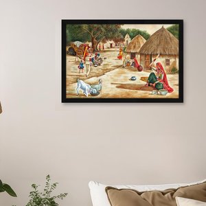Classical ArtX <b>Paper</b> Village Scenery Painting Multicolor Vastu <b>Wall</b> Art for Living Room Bedroom 18x12 Inches Set of 1 - Product Image 3