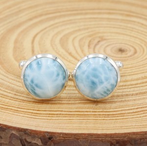 Boutons de manchette Larimar pour hommes, en argent sterling 925, pierres précieuses, accessoires de mariage, bijoux formels, cadeau pour papa - Product Image 1