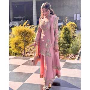 Top-Plazzo y Dupatta con Bordado Intenso para Fiestas Indias y Pakistaníes, Ropa Elegante para Fiestas - Product Image 4