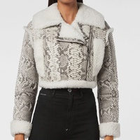 Blouson en cuir de mouton pour femme, nouvelle veste bombardier en fausse fourrure blanche avec imprimé serpent Python en relief