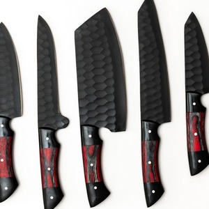 Ensemble de couteaux de chef en acier au carbone 5 pièces, faits à la main, ambidextres, ultra-affûtés, résistants à la rouille, avec étui en cuir |   Cadeau Parfait pour Lui - Product Image 4