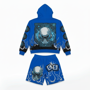 Vintage washed hoodie <b>set</b> Heavyweight cotton streetwear Winter zip hoodie shorts OEM private label hoodie - Product Image 2