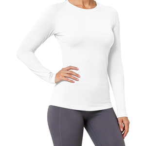 Camiseta de Manga Larga Blanca para Mujer, Corte Ajustado, Cuello Redondo, Suave y Elástica, Ropa Deportiva Informal, Directo de Fábrica - Product Image 3