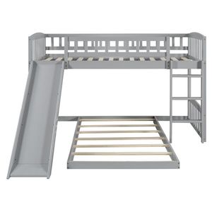 Letto a castello moderno a due piazze con scivolo, scaletta e contenitore per bambini, in legno di pino grigio e MDF, per ville, camere da letto, soggiorni e palestre - Product Image 4