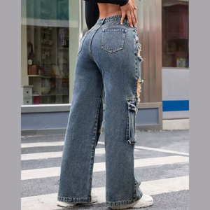 Pantalones Vaqueros para Mujer con Estampado Láser OEM, Pantalones Vaqueros con Pedrería y Diamantes al por Mayor, Pantalones Vaqueros Y2K - Product Image 4