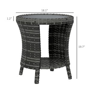 Tavolino da Caffè da Esterno Grigio da 18 Pollici con 2 Ripiani Portaoggetti, Tavolino Laterale da Patio in Vimini PE Leggero con Piano in Legno Composito e Struttura in Acciaio - Product Image 3