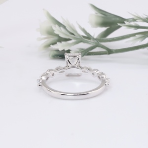 Luxury White Gold <b>Emerald</b> Cut Lab Grown Diamond Engagement <b>Ring</b> Classic Alternating Marquise Round Wedding <b>Band</b> Fine Jewelry - Product Image 3