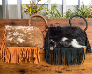 Wholesale High Quality Genuine Hair-On Cowhide <b>Ring</b> Handle Wristlet Clutch Bag for Women's Luxury Fashion Fringe Bangle Handbags - Product Image 4