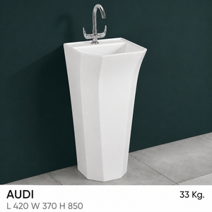 Lavabo de Pedestal Rectangular Audi de una Pieza, Blanco Brillante, Montado en el Suelo, con Grifo Monomando, Escurridor Contemporáneo para Lavado de Manos - Product Image 2