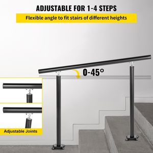 Kit di ringhiera per scale esterne ad angolo regolabile da 4 piedi corrimano in alluminio nero per 1-4 gradini balaustre accessibili agli anziani corrimano - Product Image 3