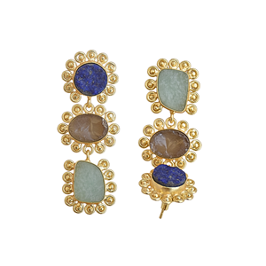Pendientes de Piedras Múltiples de Lapislázuli y Cuarzo Ahumado Chapados en Oro, Joyería Semipreciosa de Boutique para Mujer - Product Image 3