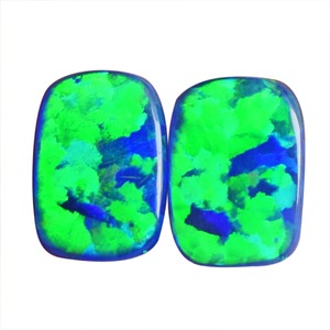 Nouveaux arrivages : opales naturelles de fournisseur indien, forme rectangulaire, vert bleu opalescent, paire de pierres précieuses non montées pour la création de bijoux - Product Image 1