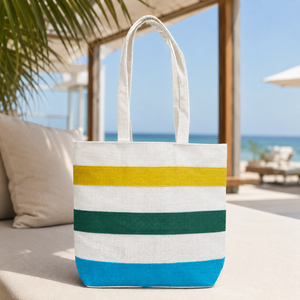 Wholesale Multicolor Striped Laminated Jute Beach <b>Tote</b> Bag Eco Friendly Reusable Large Shopping Bag Custom Logo Manufacturer OEM - Product Image 6