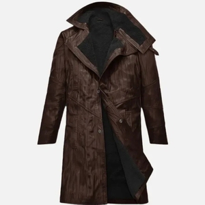 Manteau Trench Classique pour Homme en Cuir de Mouton Véritable Respirant de Haute Qualité, Imperméable, Design Vintage, Col Montant, Hiver Standard - Product Image 1