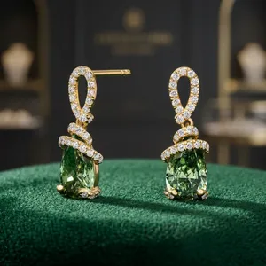 Pendientes de Diamantes Verdes Vívidos de Laboratorio con Certificación IGI, en Forma de Pera, Oro 10K/14K/18K y Plata 925/935, Regalo para Bodas y Fiestas - Product Image 1