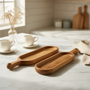 ถาดเสิร์ฟไม้ทำมือพร้อมหูจับ พิมพ์ลายสำหรับใช้ตกแต่งในครัว สำหรับชา กาแฟ ขนมขบเคี้ยว หรืออาหารเช้า - Product Image 3