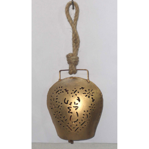 Campana Navideña con Acabado Dorado Antiguo y Cuerda de Yute, Campana Rústica de Metal con Diseño de Árbol de la Vida para Decoración Festiva y del Hogar - Product Image 4