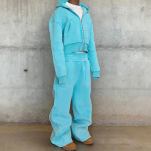 Custom Made Full <b>Zip</b> Oversized Baggy Tracksuit Heavyweight <b>Sweatshirt</b> And Wide Leg Relaxed Pants Street Fashion Outfit - Product Image 4