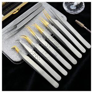 Pinzas Profesionales de Acero Inoxidable con Punta de Fibra para Extensión de Pestañas, 45/90 Grados, Punta Dorada, Juego de Pinzas para Volumen y Pestañas Clásicas - Product Image 1
