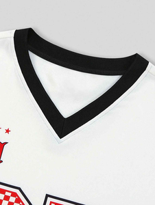 T-shirt en jersey tendance pour homme, col en V, manches longues, coupe oversize, imprimé lettres personnalisées, printemps et automne, décontracté et à la mode - Product Image 3