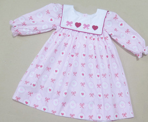Hand-embroidered Breathable Eco-Friendly Sweet Print Knee-Length <b>Dress</b> <b>for</b> <b>Girls</b> Cute <b>pink</b> Bows Heart Details Button <b>for</b> Spring - Product Image 2