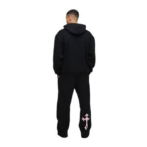 Chándal con estampado de soplo de Color negro, ropa de calle, recién llegado, chándal para hombre, chándal para adulto, conjunto de chándal de algodón 100% informal personalizado - Product Image 2