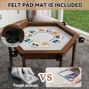 Table de jeu hexagonale avec pieds en bois massif, plateau amovible, tapis de jeu antidérapant - Table de jeu en bois massif pour 6 joueurs - Product Image 6