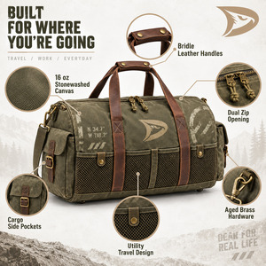 Sac de voyage en toile robuste de 16 oz, style sac de voyage avec poignées en cuir, exportation directe - Product Image 5