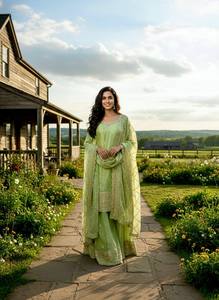 Conjunto de Traje Étnico de Seda GMY Pura para Mujer con Bordado Intenso, Lentejuelas y Elegante Dupatta - Product Image 1