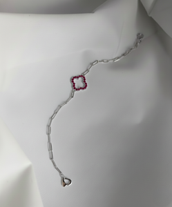 14KT Gold Clover <b>Bracelet</b> with Lab <b>Ruby</b> Minimalist Style Women's Jewelry for Wedding and Party Occasions - Product Image 2