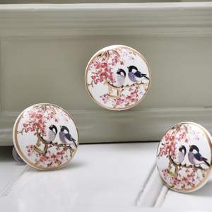 Wholesale Handmade Ceramic Bird Print <b>Knobs</b> Floral <b>Drawer</b> Cabinet Door Pulls <b>Decorative</b> Multicolor Furniture Handles - Product Image 1