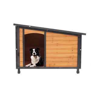 Cuccia per Cani di Taglia Grande in Legno Impermeabile da 46 Pollici, Colori Oro Rosso Nero, per Interni ed Esterni, con Piedini Rialzati per l'Inverno - Product Image 1