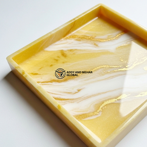 Contemporary Yellow Resin Tray – <b>Marble</b> Finish <b>Square</b> <b>Coffee</b> <b>Table</b> Styling Tray - Product Image 3